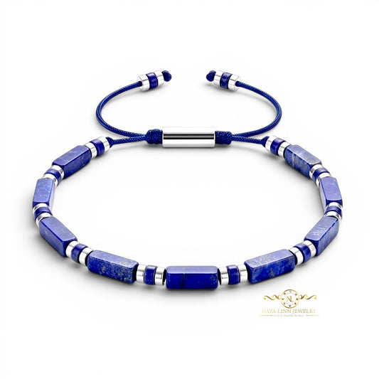 Xanthus Minimalist Men’s Bracelet with Lapis Lazuli Rectangular Beads and Adjustable Rope