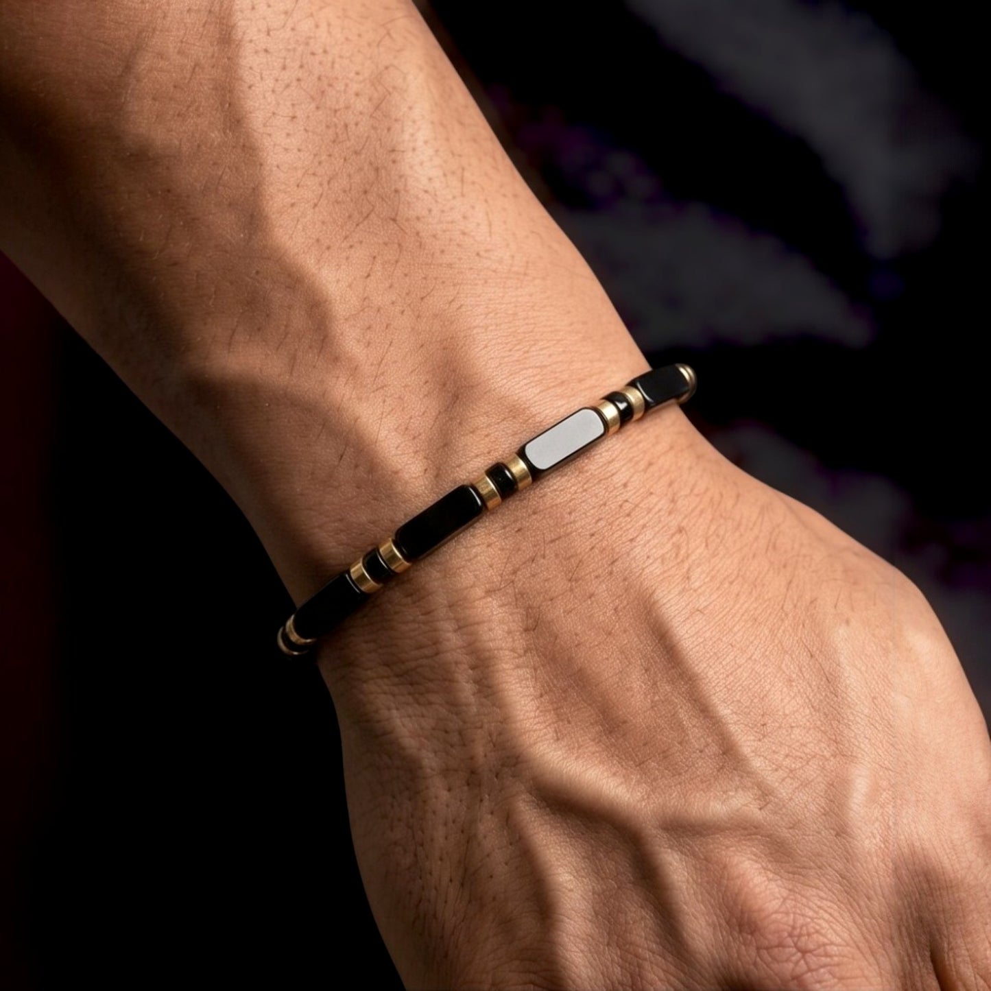 Xanthus Minimalist Men’s Bracelet with Rhodonite Rectangular Beads and Adjustable Rope