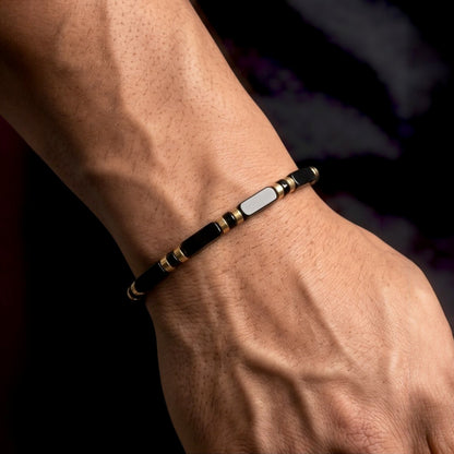 Xanthus Minimalist Men’s Bracelet with Rhodonite Rectangular Beads and Adjustable Rope