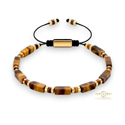 Xanthus Minimalist Men’s Bracelet with Tiger's Eye Rectangular Beads and Adjustable Rope