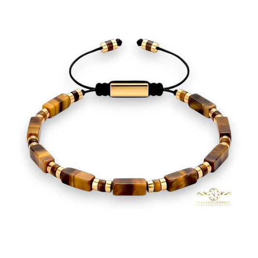 Xanthus Minimalist Men’s Bracelet with Tiger's Eye Rectangular Beads and Adjustable Rope