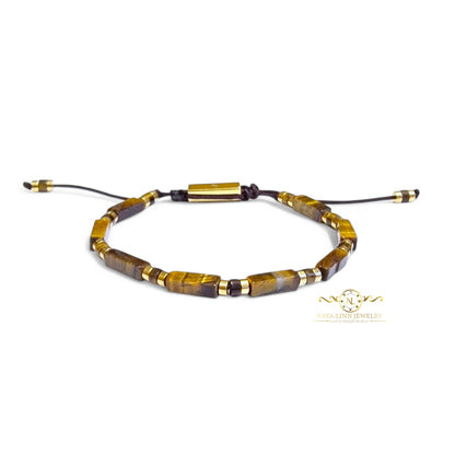 Xanthus Minimalist Men’s Bracelet with Lapis Lazuli Rectangular Beads and Adjustable Rope