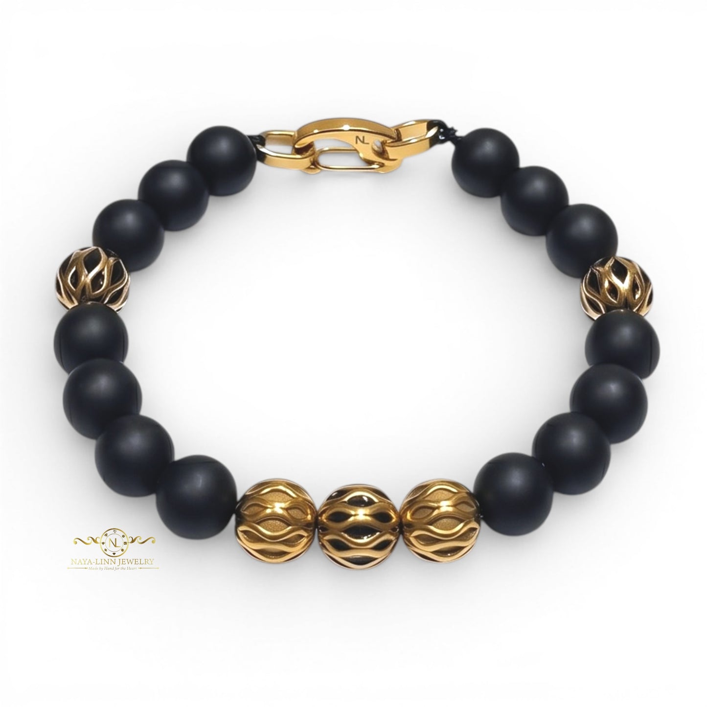 Zeno Men’s Gold Plated Bracelet, 10mm Round Red Chalcedony Gemstones with Lobster Clasp