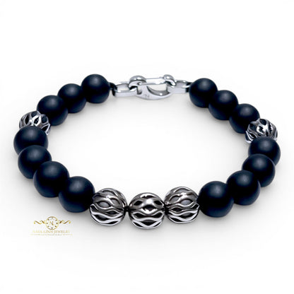 Zeno Men’s Gold Plated Bracelet, 10mm Round Red Chalcedony Gemstones with Lobster Clasp