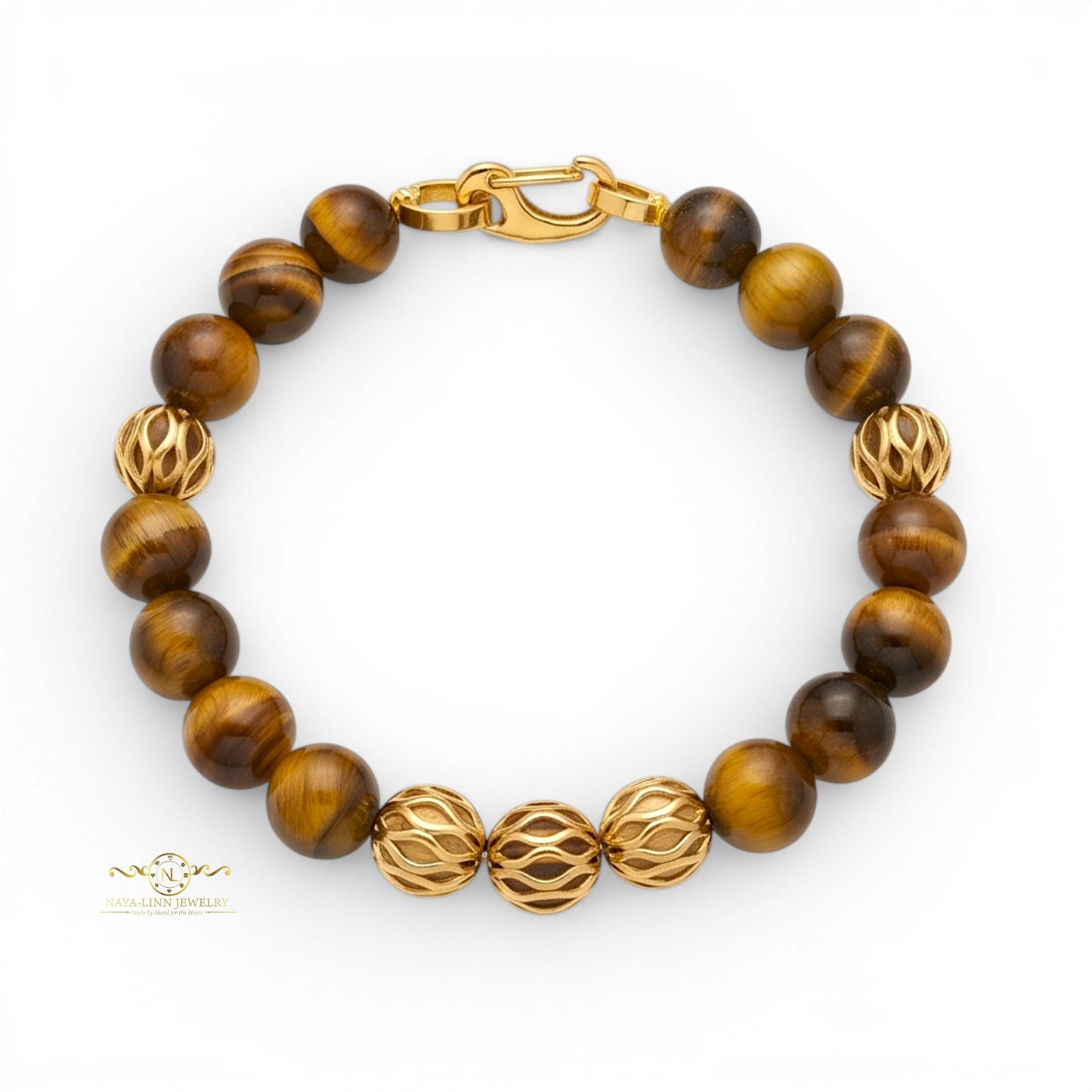 Zeno Men’s Gold Plated Bracelet, 10mm Round Lapis Lazuli Gemstones with Lobster Clasp