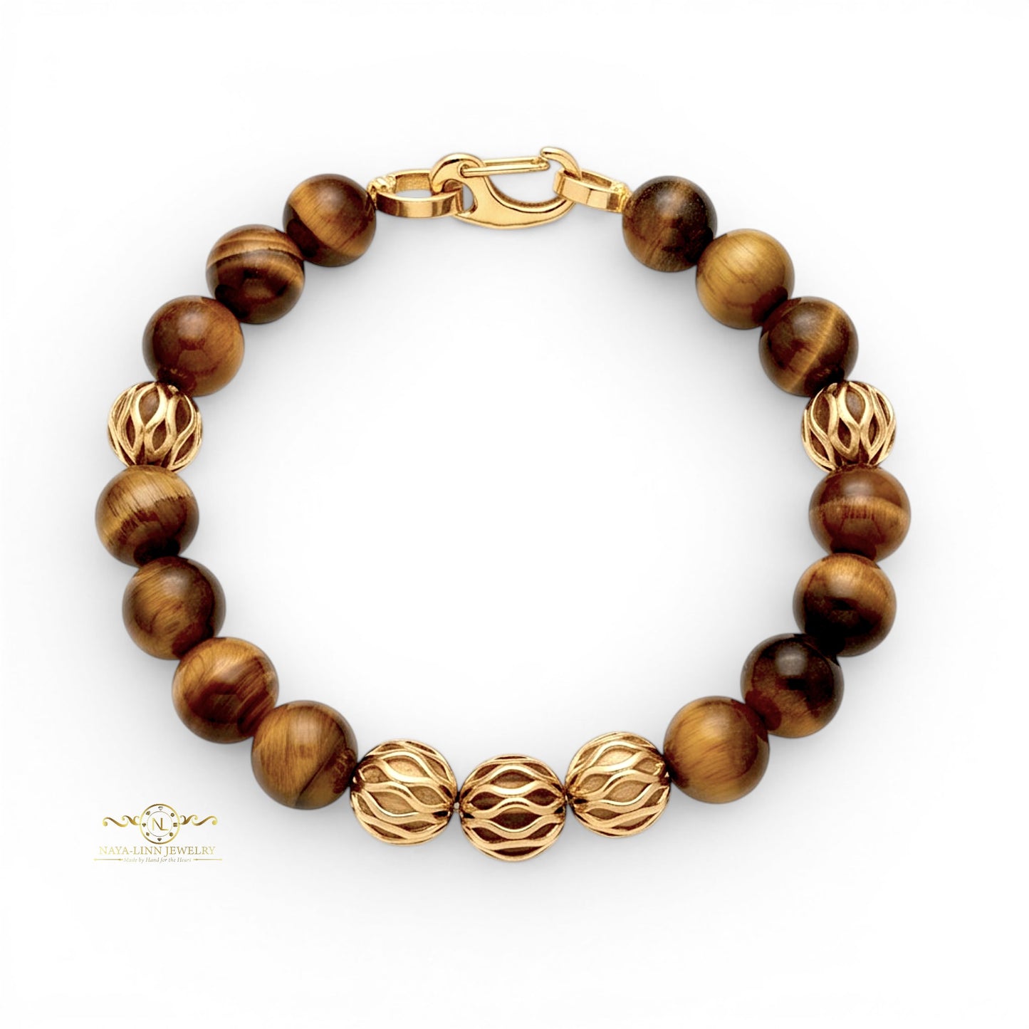 Zeno Men’s Gold Plated Bracelet, 10mm Round Red Chalcedony Gemstones with Lobster Clasp