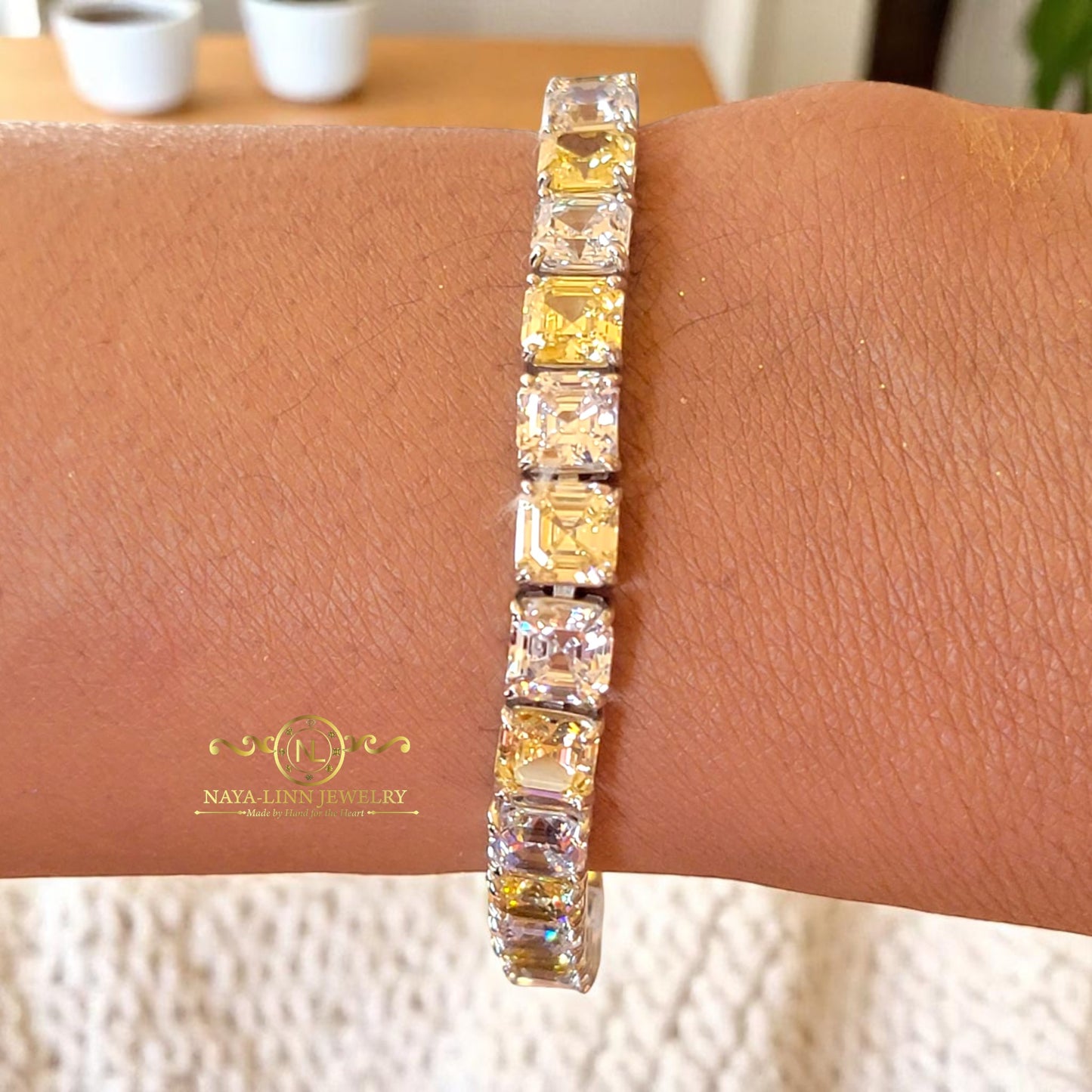 Aaliyah Bracelet | Tennis Bangle | White Gold Plated Over 925 Sterling Silver | 6MM Ascher Cut Cubic Zirconia | Gift for Her | Occasion| Everyday