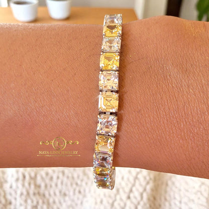Aaliyah Bracelet | Tennis Bangle | White Gold Plated Over 925 Sterling Silver | 6MM Ascher Cut Cubic Zirconia | Gift for Her | Occasion| Everyday