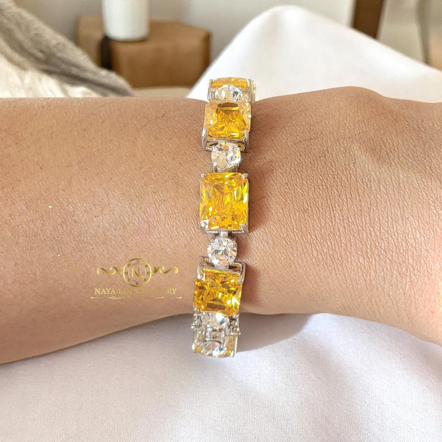 Annabella Bracelet | Emerald-Shaped Stones | Statement Bangle | Gift for Her By Naya-Linn Jewelry