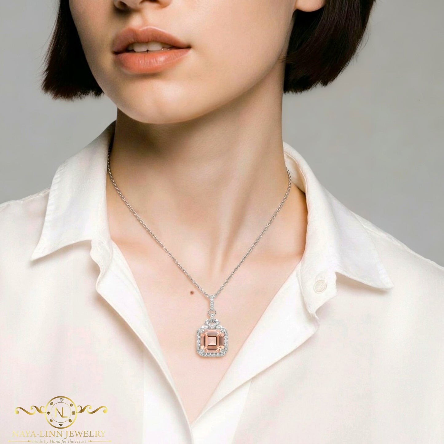 Harmony Necklace | Rhodium Over 925 Sterling Silver | Cubic Zirconia | Square Shaped Necklace | 18 Inches