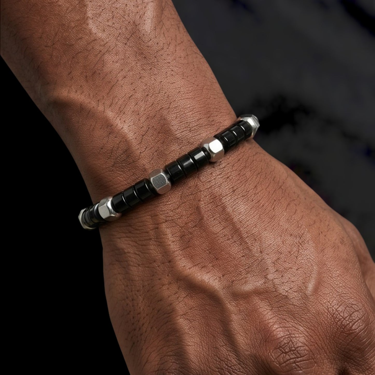 Achilles Men’s Black Agate/Gold Plated Bracelet with Curved Bayonet Clasp