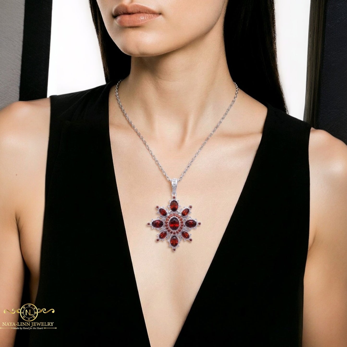 Compass Necklace | Rhodium Over 925 Sterling Silver | Sparkly Gemstones By Naya-Linn Jewelry