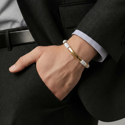Achilles Men’s Tiger's Eye Bracelet - 18K Gold Plating with Curved Bayonet Clasp