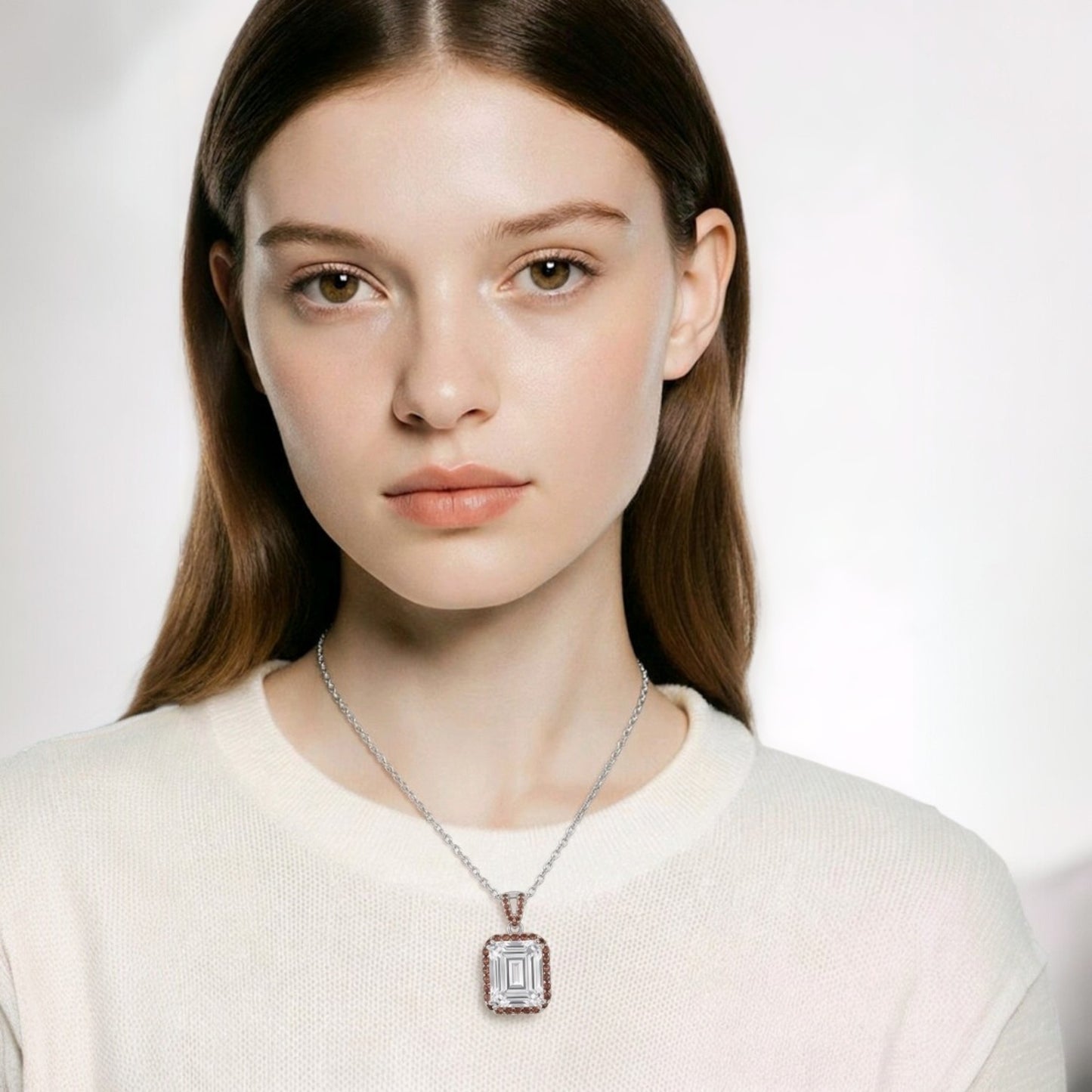 Blake Necklace | Emerald Cut Diamond Simulant | Rhodium Over 925 Sterling Silver By Naya-Linn Jewelry