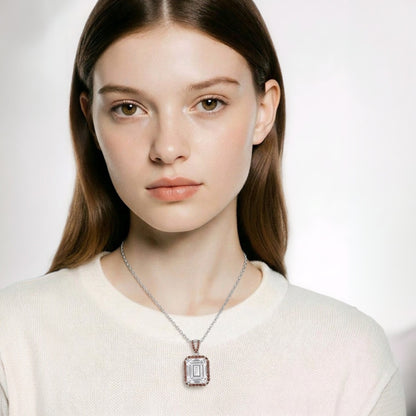 Blake Necklace | Emerald Cut Diamond Simulant | Rhodium Over 925 Sterling Silver By Naya-Linn Jewelry