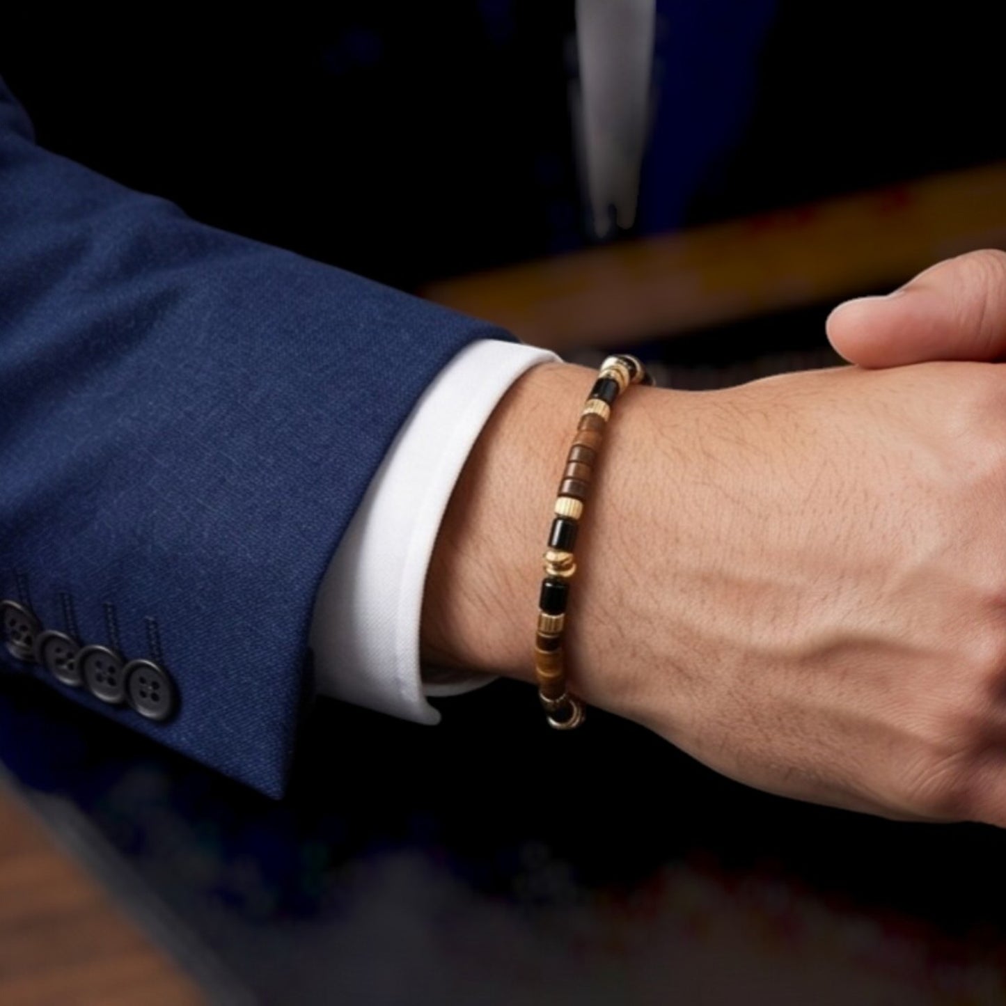 Pericles Minimalist Unisex Bracelet  – Black Agate and Howlite Gemstones
