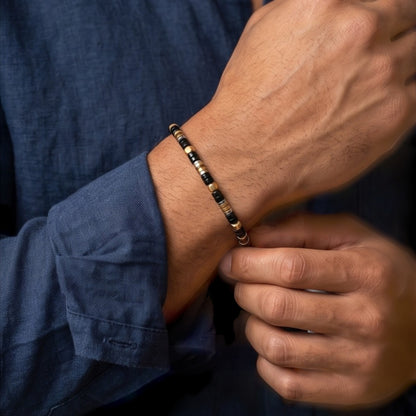 Leonidas Tiger's Eye and Black Agate Minimalist Bracelet-3x2MM Natural Gemstones with Lobster Clasp