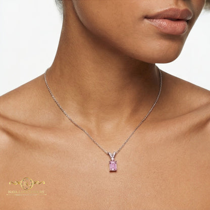 Mackenzie Necklace | Rhodium Plated Over 925 Sterling Silver | Diamond Simulants | Cubic Zirconia | 18 Inch Emerald Shape | Dainty Necklace