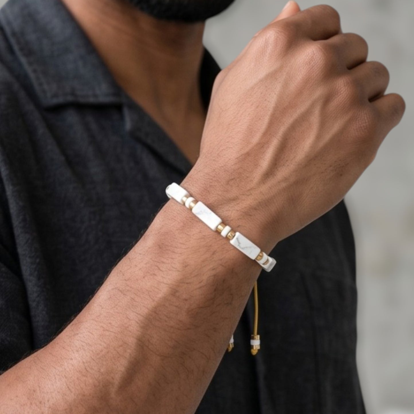 Xanthus Minimalist Men’s Bracelet with Tiger's Eye Rectangular Beads and Adjustable Rope