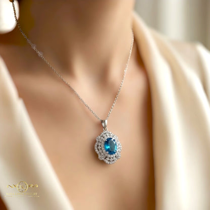 Parker Necklace | Statement Necklace | 925 Sterling Silver | Oval-Cut Gemstone Necklace | Rhodium Over Sterling Silver By Naya-Linn Jewelry