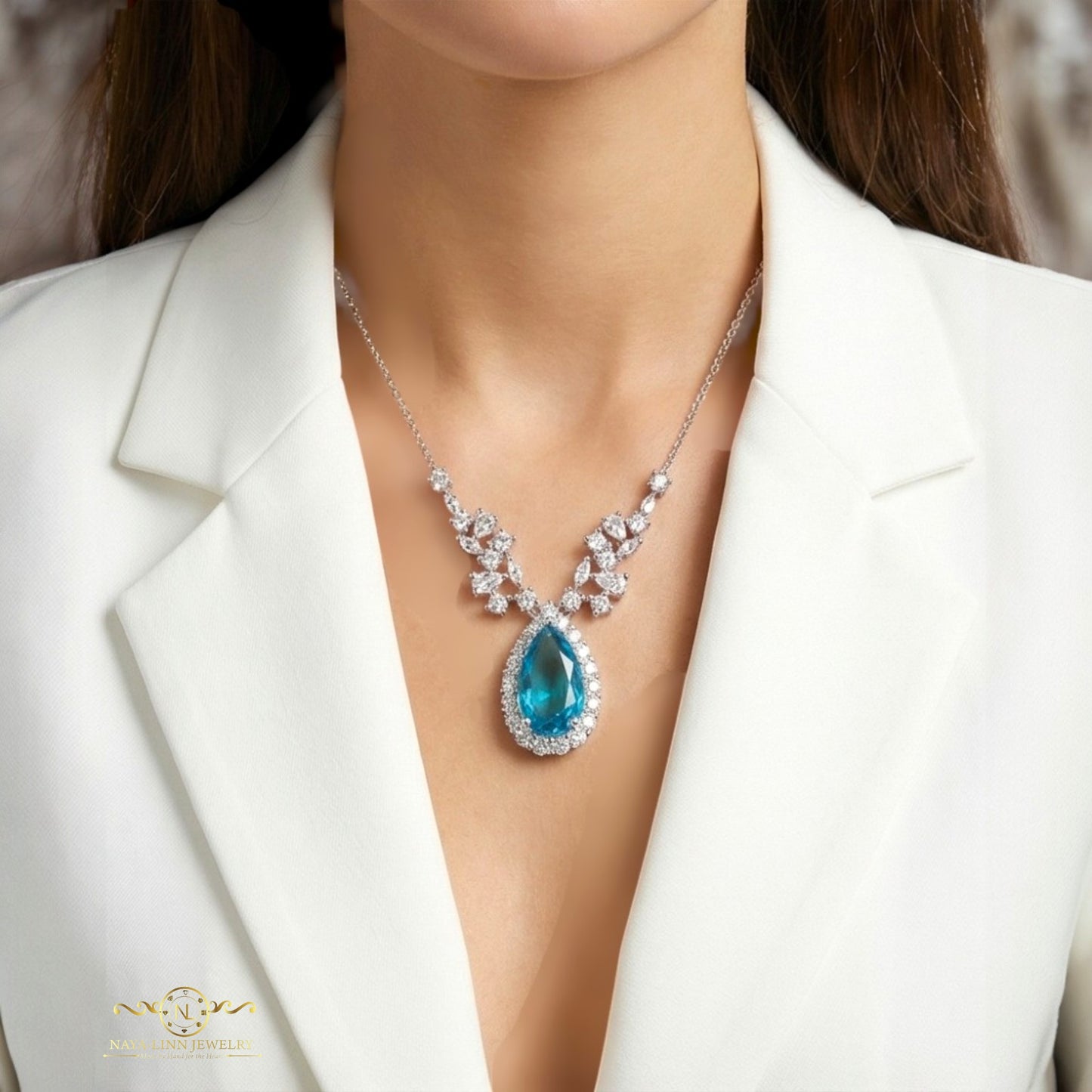 Aria Necklace | Pear Shaped Diamond Simulant | Main Gemstone | 925 Sterling Silver By Naya-Linn Jewelry