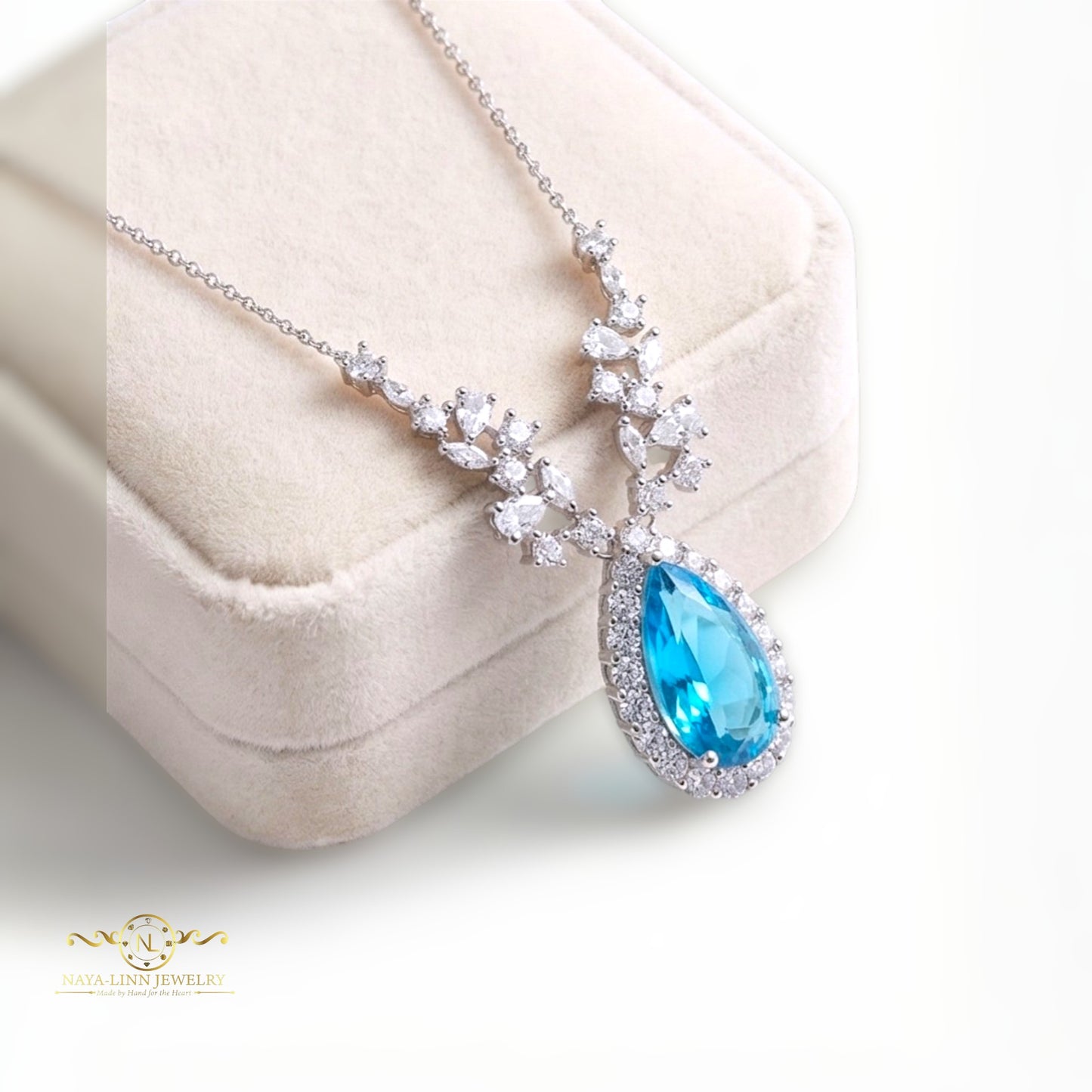 Aria Necklace | Pear Shaped Diamond Simulant | Main Gemstone | 925 Sterling Silver By Naya-Linn Jewelry