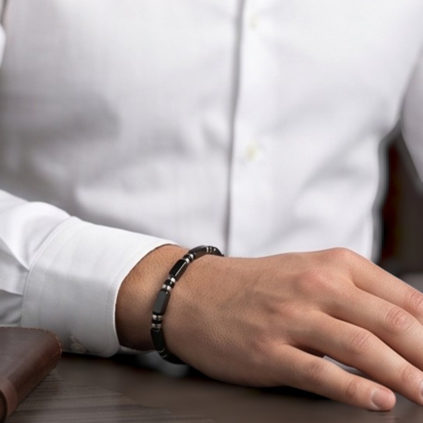 Xanthus Minimalist Men’s Bracelet with Black Agate Rectangular Beads and Adjustable Rope