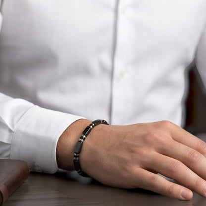 Xanthus Minimalist Men’s Bracelet with Black Agate Rectangular Beads and Adjustable Rope
