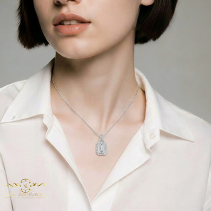 Cora Necklace Emerald Cut Necklace Rhodium Over Sterling Silver