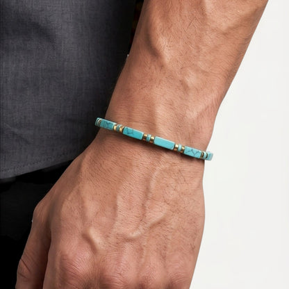 Xanthus Minimalist Men’s Bracelet with Lapis Lazuli Rectangular Beads and Adjustable Rope