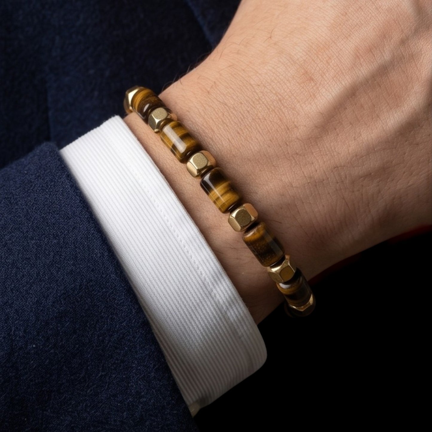 Hector 6x10MM White Howlite Men's Bracelet, 18K Gold Plating with Lobster Clasp