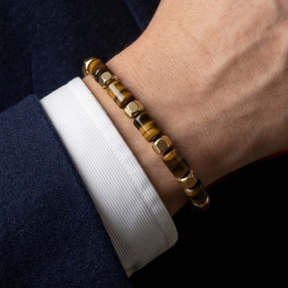 Hector 6x10MM White Howlite Men's Bracelet, 18K Gold Plating with Lobster Clasp