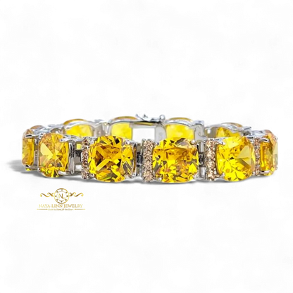 Arriella Bracelet | Asscher Cut Diamond Simulant (CZ) | Rhodium Over 925 Sterling Silver By Naya-Linn Jewelry
