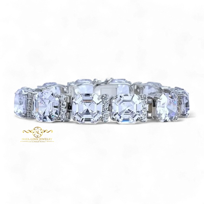 Arriella Bracelet | Asscher Cut Diamond Simulant (CZ) | Rhodium Over 925 Sterling Silver By Naya-Linn Jewelry