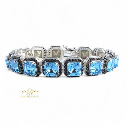 Halle Bracelet | Cushion Cut Diamond Simulants CZ | Statement Bangle | Rhodium Over 925 Sterling Silver By Naya-Linn Jewelry