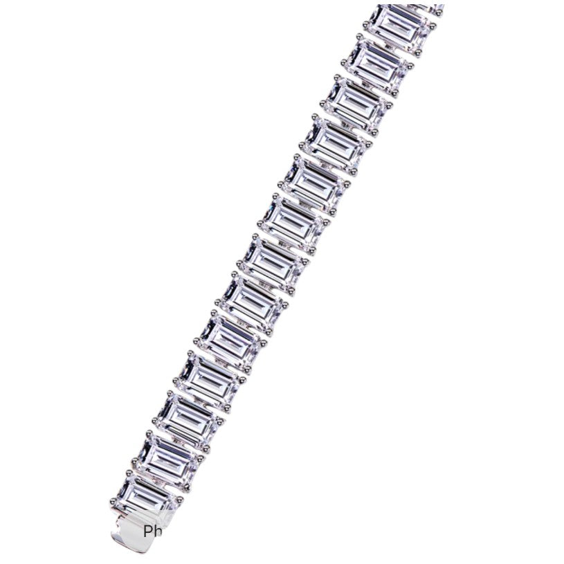 Collete Bracelet | Rhodium Plated Over 925 Sterling Silver | Emerald Cut | Cubic Zirconia