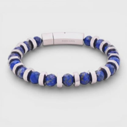 Nero Men's Bracelet | 8MM Faceted Lapis Lazuli Beads | Stainless Steel Metal with Bayonet Clasp