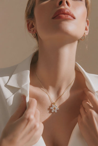Serenity Snowflake Necklace | Oval Shaped Diamond Simulants | 18K Gold Vermeil Over 925 Sterling Silver