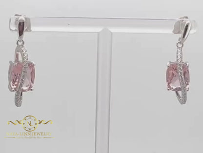 Riley Earrings | Rhodium Plated Over 925 Sterling Silver | Morganite Color | Cubic Zirconia | 18 inch Necklace