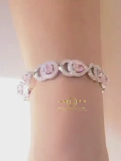 Aja Bracelet | Rhodium Over 925 Sterling Silver | Cubic Zirconia | Pear Cut 5x7MM | Round Cut 5MM Round