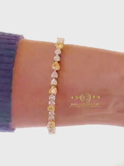 Heartily Beloved Bracelet  | Canare Two-Tone Heart Shaped Bracelet | 925 Sterling Silver | 18K White Gold Plating Bangle | Crushed Ice CZ