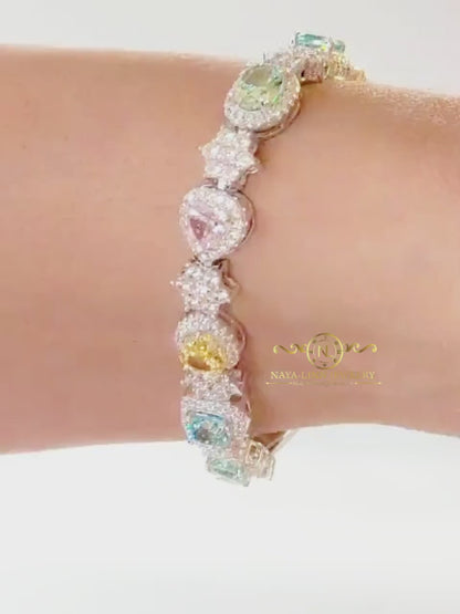 Luna Bracelet | CZ Mixed Cuts Bangle | Multi-Colored Bracelet |14K White Gold Plating | 925 Sterling Silver | Diamond Simulants