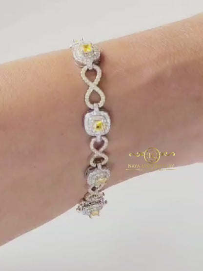 Diana Infinity Link Bracelet Sterling Silver Square CZ Stones