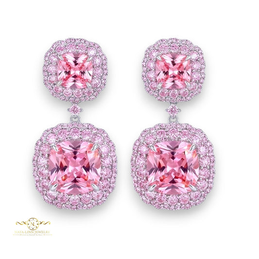 Maggie Drop Earrings | 925 Sterling Silver Dangle Earrings | Cushion Cut Diamond Simulants