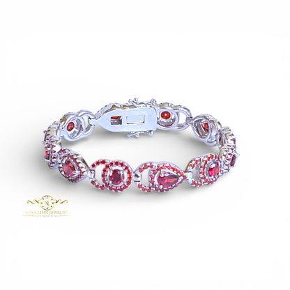 Aja Bracelet | Rhodium Over 925 Sterling Silver | Cubic Zirconia | Pear Cut 5x7MM | Round Cut 5MM Round