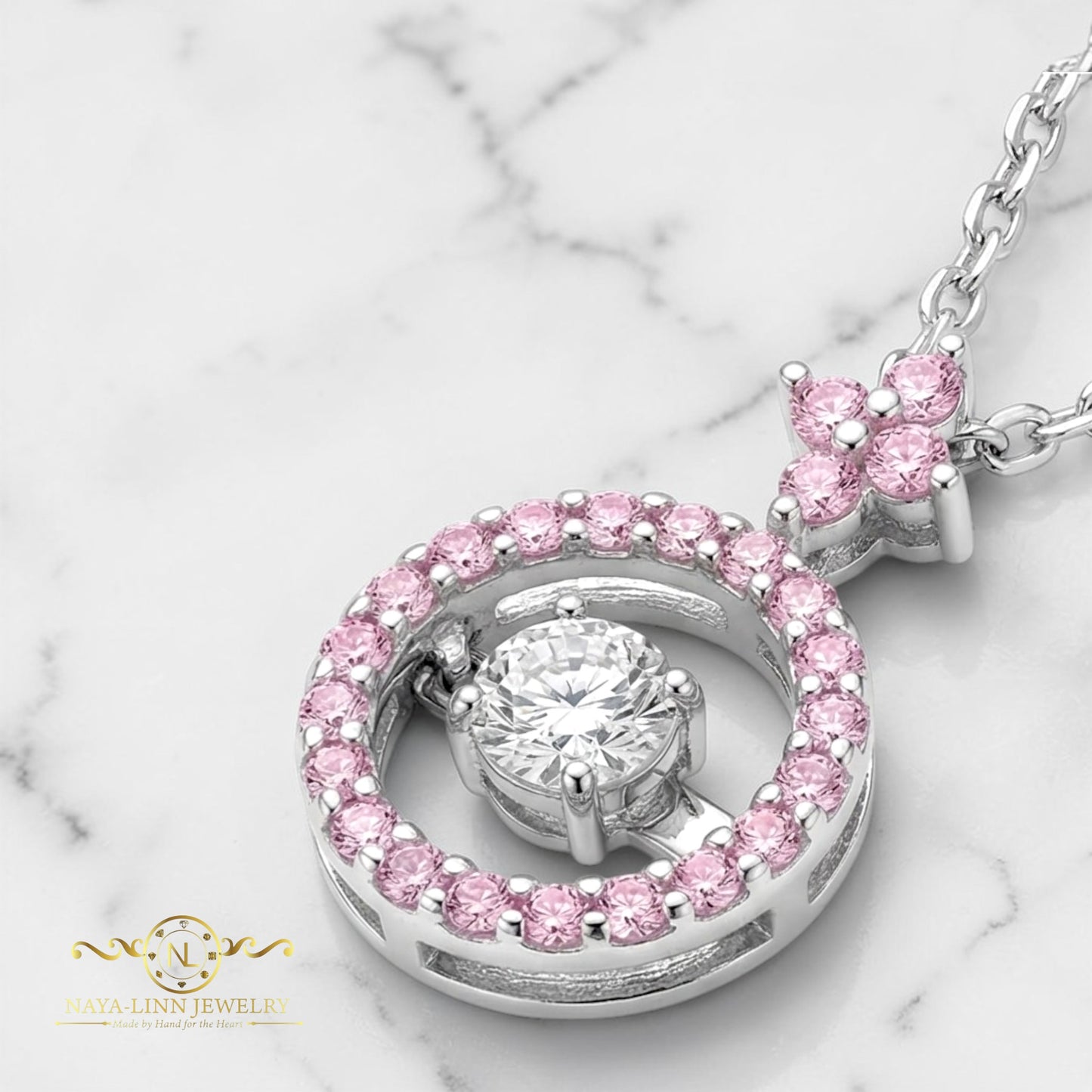 Hadley Dancing Necklace | Center Round Diamond Simulant | 925 Sterling Silver By Naya-Linn Jewelry