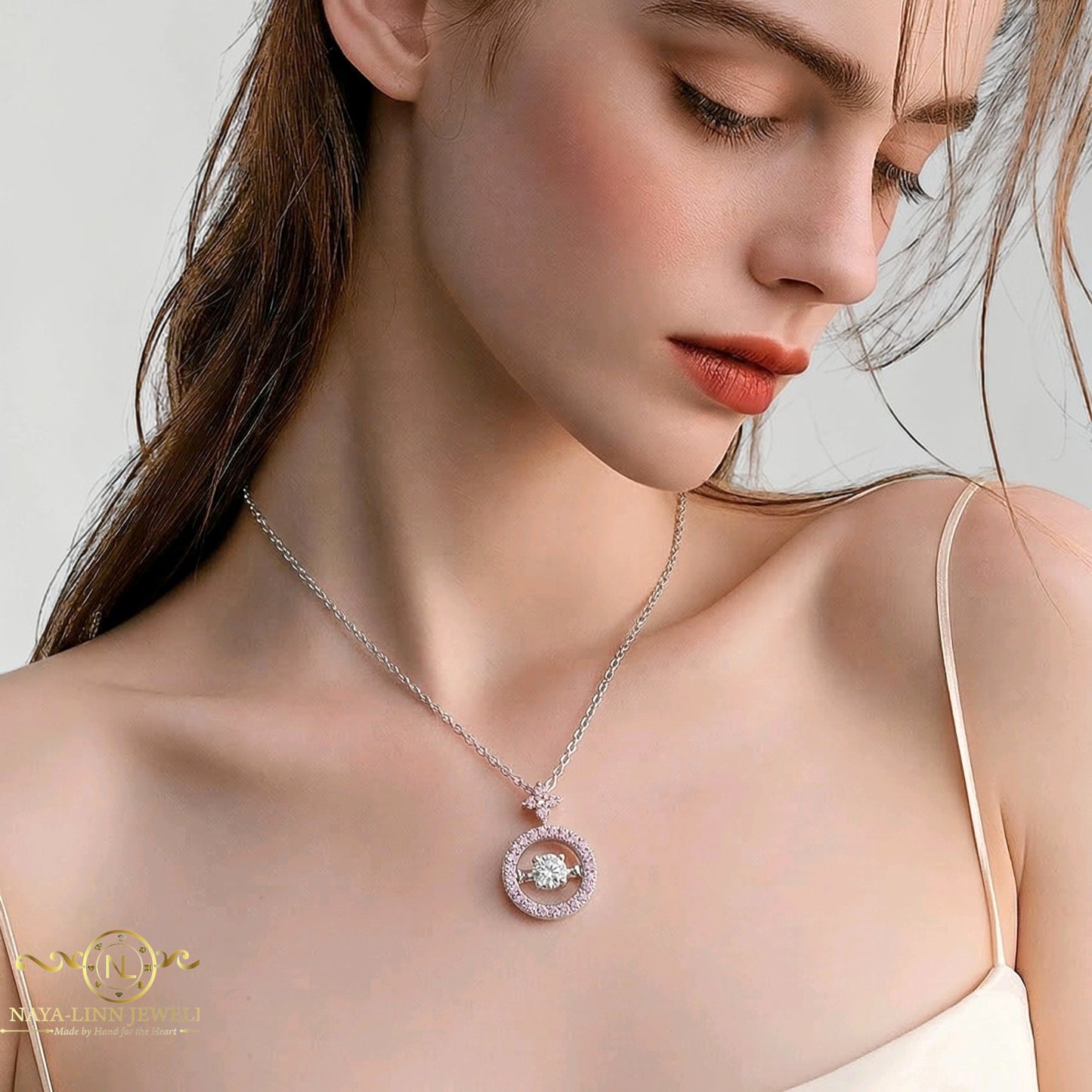Hadley Dancing Necklace | Center Round Diamond Simulant | 925 Sterling Silver By Naya-Linn Jewelry