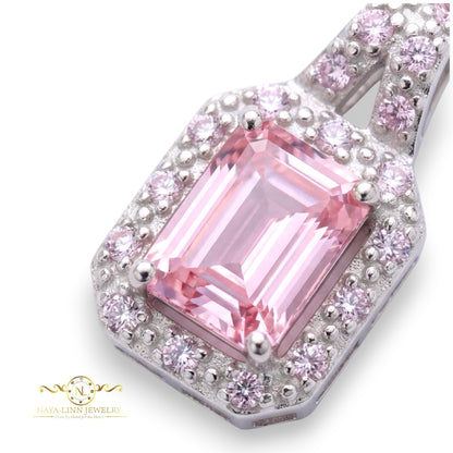 Cora Necklace Emerald Cut Necklace Rhodium Over Sterling Silver