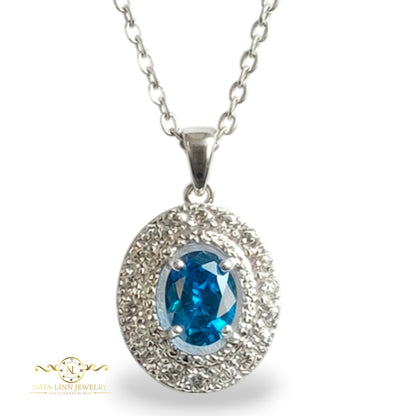 Phoebe Necklace | Oval Shaped Diamond Simulant | Rhodium Over 925 Sterling Silver By Naya-Linn Jewelry