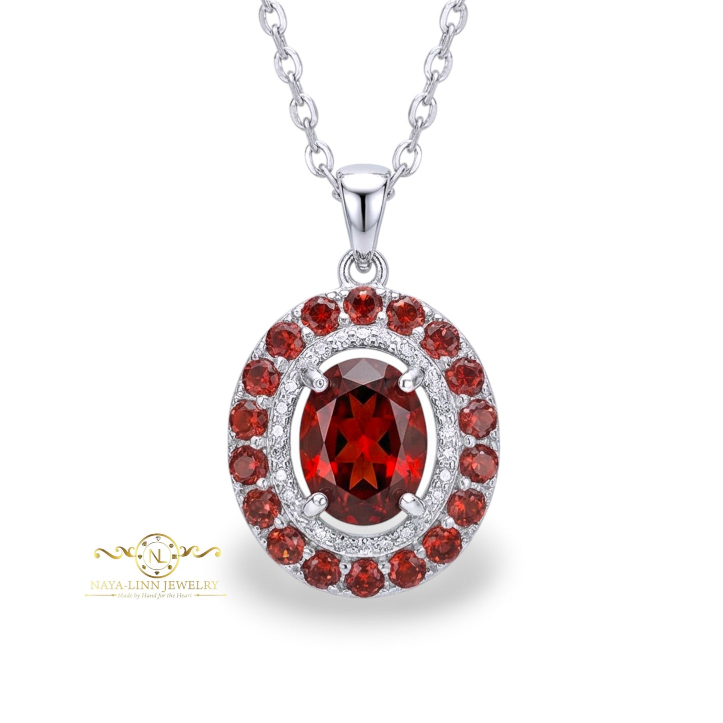 Phoebe Necklace | Oval Shaped Diamond Simulant | Rhodium Over 925 Sterling Silver By Naya-Linn Jewelry